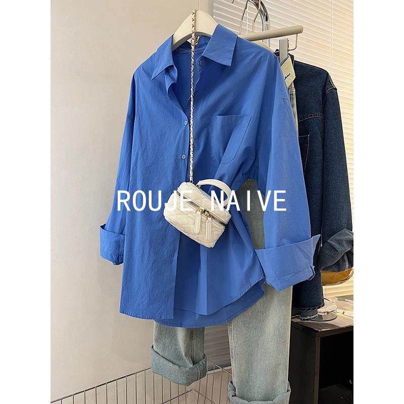 Rouje Naive Klein蓝色长袖衬衫女士春夏2025新热风格分层衬衫夹