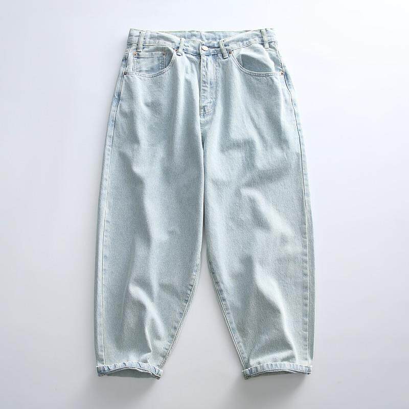 浅色牛仔！舒适简约！秋日系复古水洗直筒休闲宽松牛仔裤子男