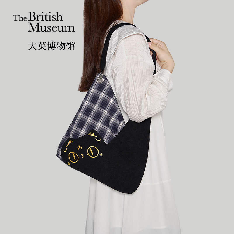 大英博物馆萌猫格纹拼接单肩包