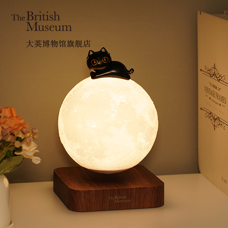大英博物館巴斯特萌貓月球磁懸浮觸控氛圍燈擺件小夜燈生日禮物