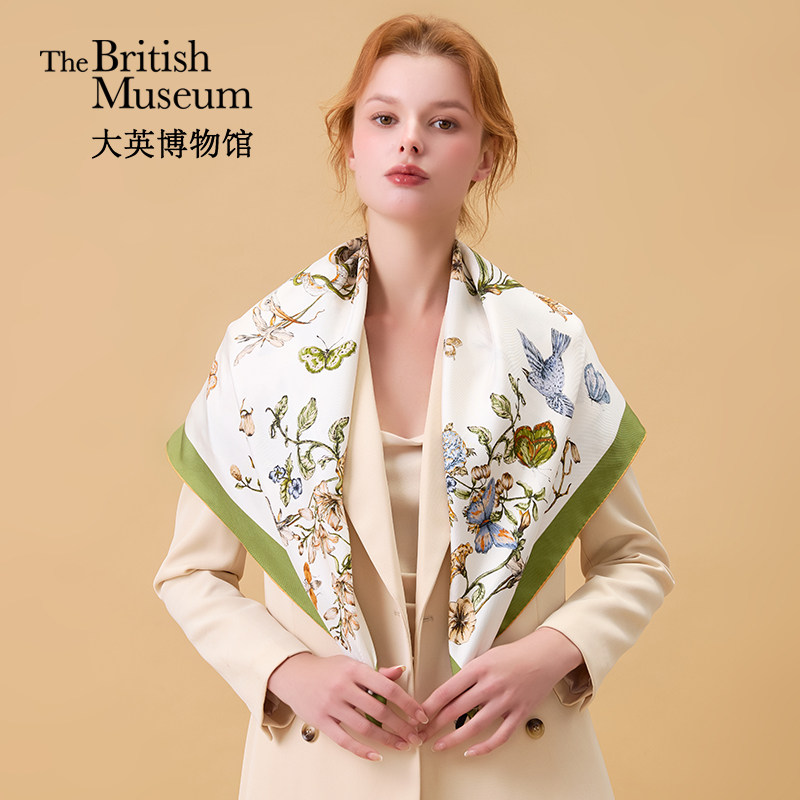大英博物馆花花蝴蝶重磅真丝丝巾桑蚕丝方巾披肩妈妈生日礼物实用