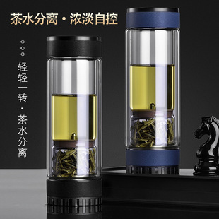 新型旋转茶水分离杯双层玻璃水杯高硼硅泡茶杯男士高档2025新款