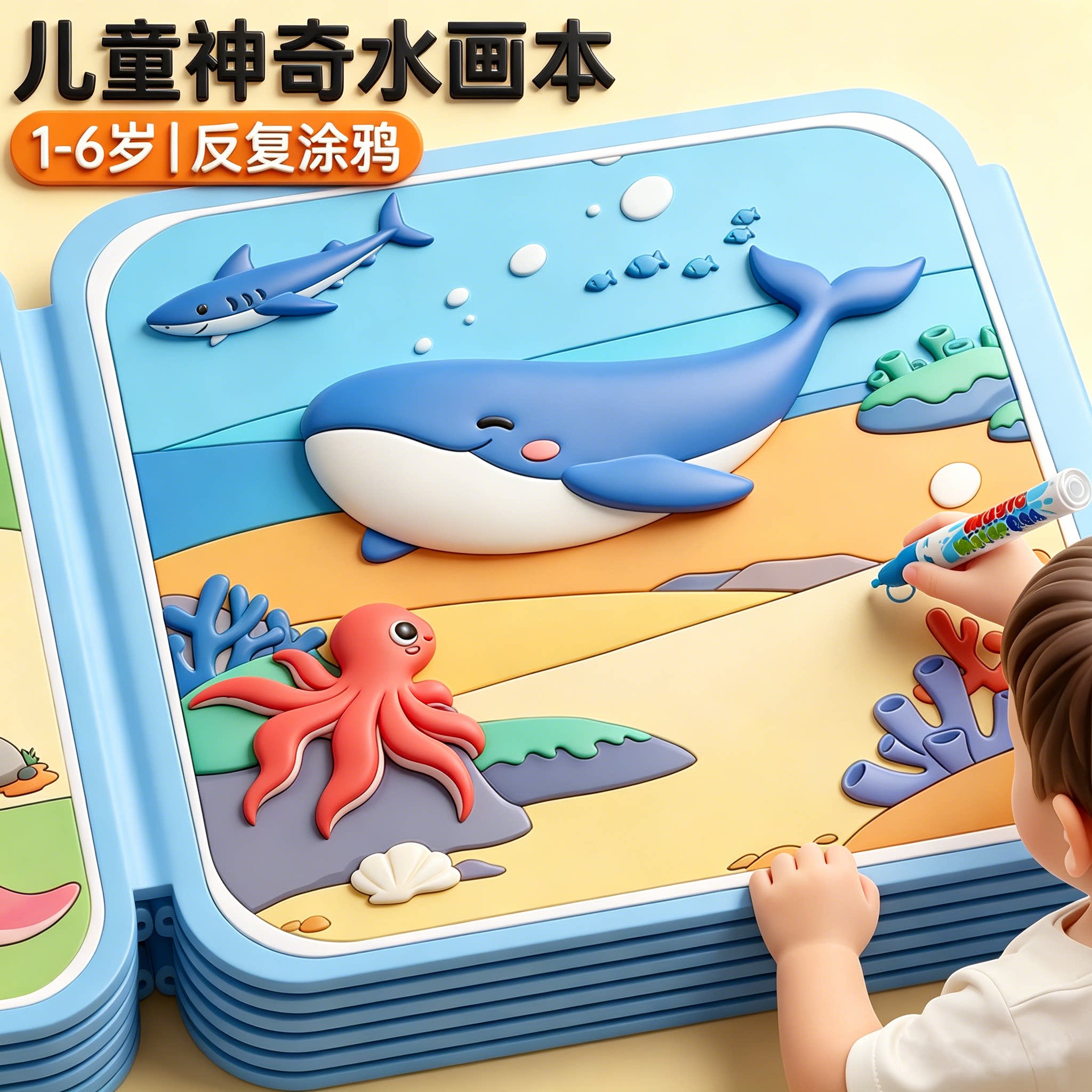 儿童神奇水画本0到3到6岁幼儿园宝宝反复涂鸦清水笔小孩画画涂色