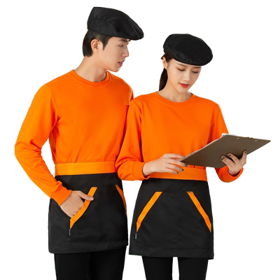 秋冬装餐饮服务员工作服长袖加厚餐厅奶茶火锅快餐饭店工装印绣字