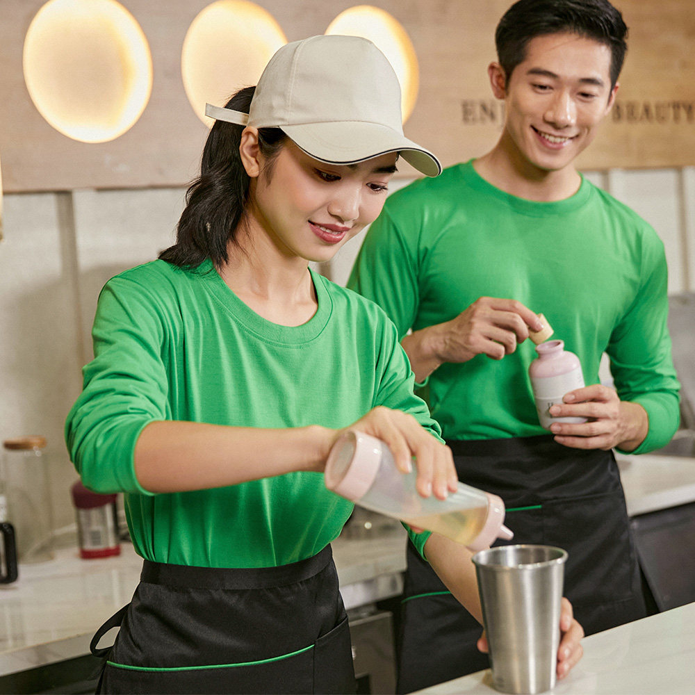 烧烤店快餐厅工作服T恤衫圆领长袖秋炸鸡奶茶甜品蛋糕店制服定制
