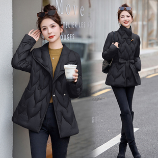 ERAL艾莱依中长款羽绒服女收腰显瘦系带翻领时尚洋气保暖外套
