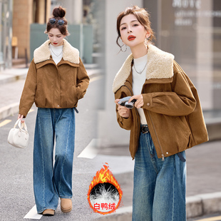 ERAL艾莱依短款羽绒服女2025新款保暖加厚狐狸毛领时尚洋气外套冬