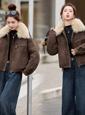 ERAL艾莱依短款羽绒服女2025新款保暖加厚狐狸毛领时尚洋气外套冬