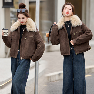 洋气外套冬 保暖加厚狐狸毛领时尚 ERAL艾莱依短款 羽绒服女2025新款