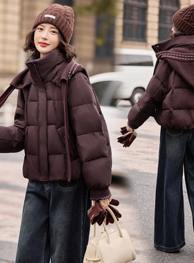 ERAL艾莱依羽绒服女短款2025冬新款潮流宽松保暖白鸭绒外套小个子