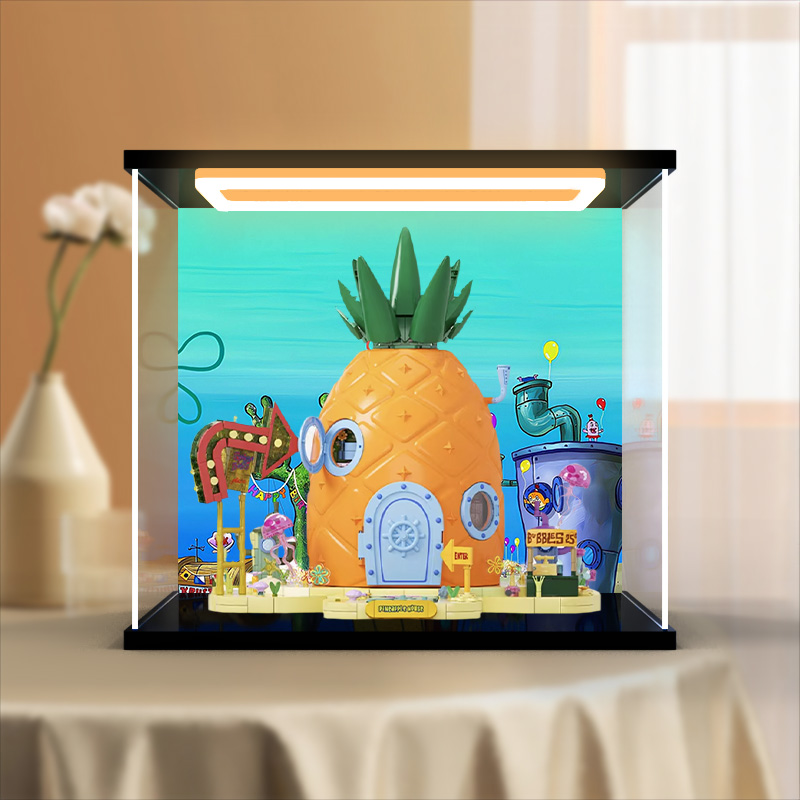 亚克力收纳防尘罩子适用AREAX砖区海绵宝宝菠萝屋积木模型展示盒