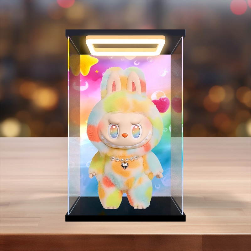 适用泡泡玛特前方高能labubu搪胶毛绒大娃亚克力展示盒手办收纳盒