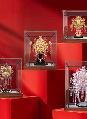 适用点翠系列青羽凤冠粉黛凤冠立体拼图金属拼装模型亚克力展示盒