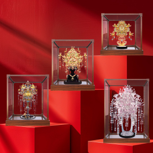 适用点翠系列青羽凤冠粉黛凤冠立体拼图金属拼装模型亚克力展示盒