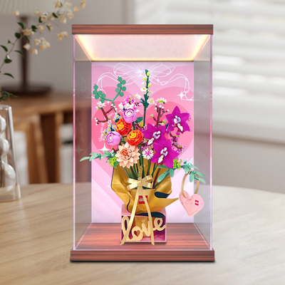 灯箱款亚克力展示盒 适用乐高10342粉黛花束积木粉金礼盒高透收纳