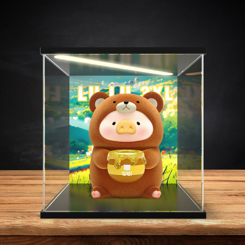 灯光手办收纳盒toys lulu罐头猪 3xl猪熊 大体透明亚克力展示盒