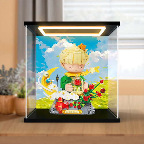 灯光亚克力展示盒适用未及正版小王子玫瑰积木拼装玩具摆件模型
