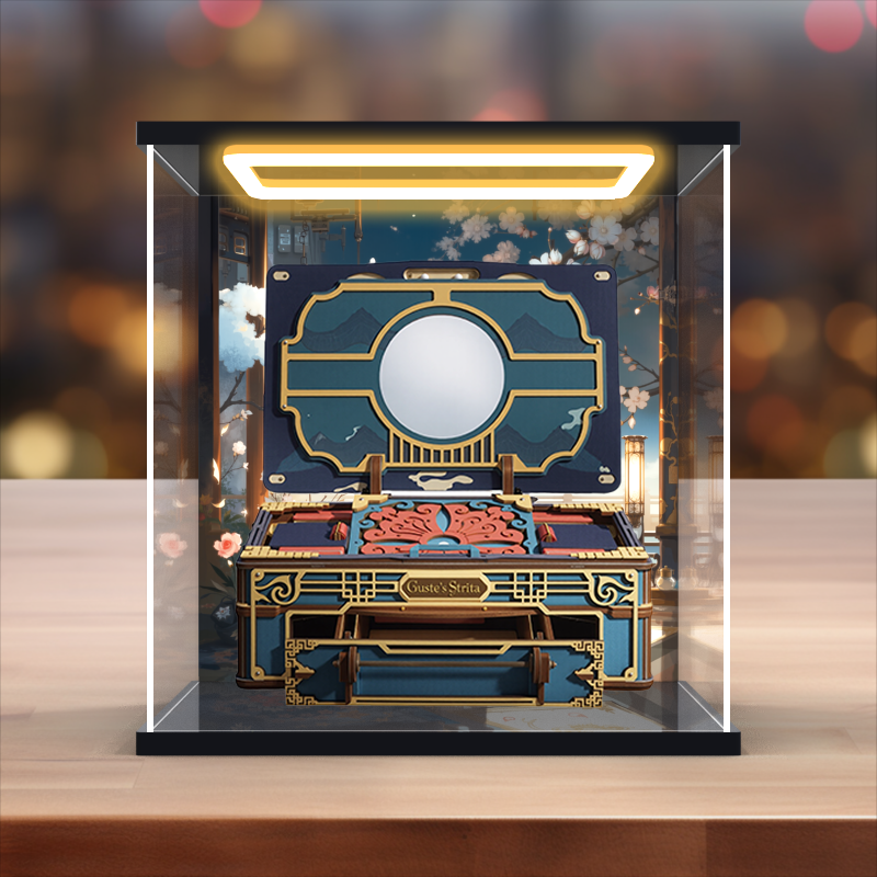 高清防尘罩适用rokr若客惊鸿一面古风妆奁拼装积木模型回灯展示盒