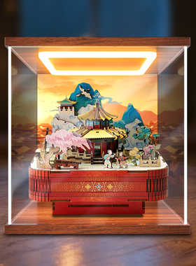 古薇媞亚克力展示盒适用故宫 玉宇琼楼木质拼装八音盒 防尘收纳盒