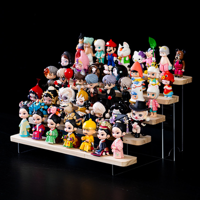 亚克力收纳置物架积木木质阶梯手办盲盒泡泡玛特梯形摆台架展示架