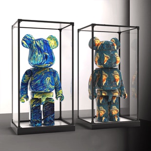 亚克力展示盒适用bearbrick积木熊暴力熊手办透明收纳金属防尘罩