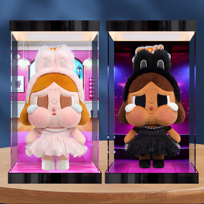 适用泡泡玛特 CRYBABY SHINY SHINY 潮玩公仔防尘罩灯箱款展示盒