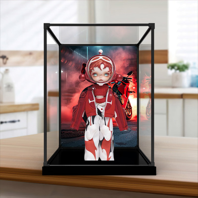 防尘罩高清展示盒适用泡泡玛特 SKULLPANDA×DUCATI 可动人偶手办