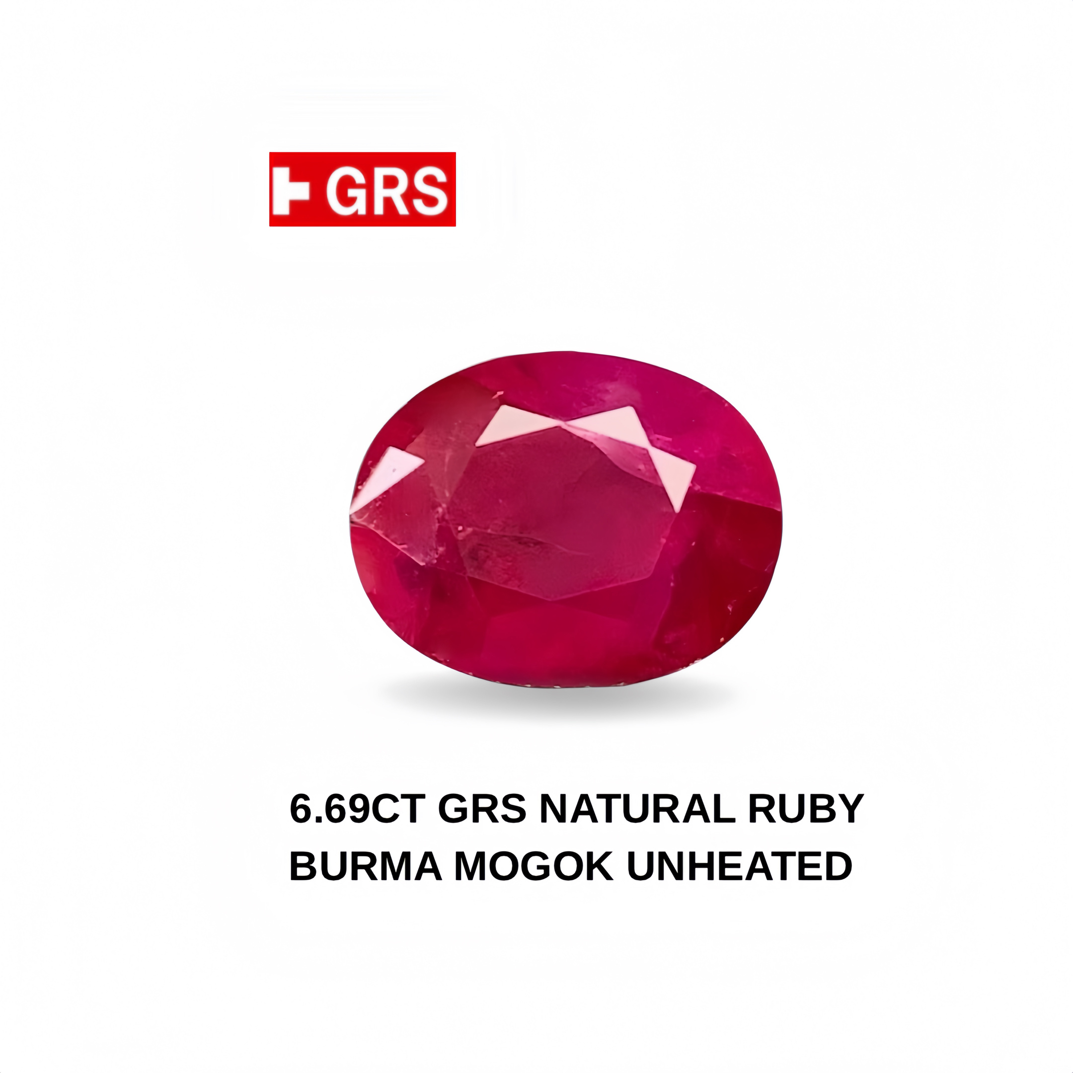 GRS天然缅甸无烧红宝石6.69克拉裸石戒面拍卖级红宝石
