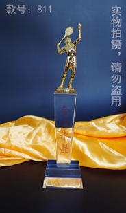 水晶金属羽毛球运动小人奖杯diy定制 811款方柱类奖品