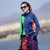 卓尼维斯户外春夏自制印花不规则拼色设计速干快干长袖 T恤上衣女