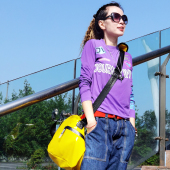 卓尼维斯春夏旅行印花小立领显瘦休闲透气速干衣长袖 T恤女式