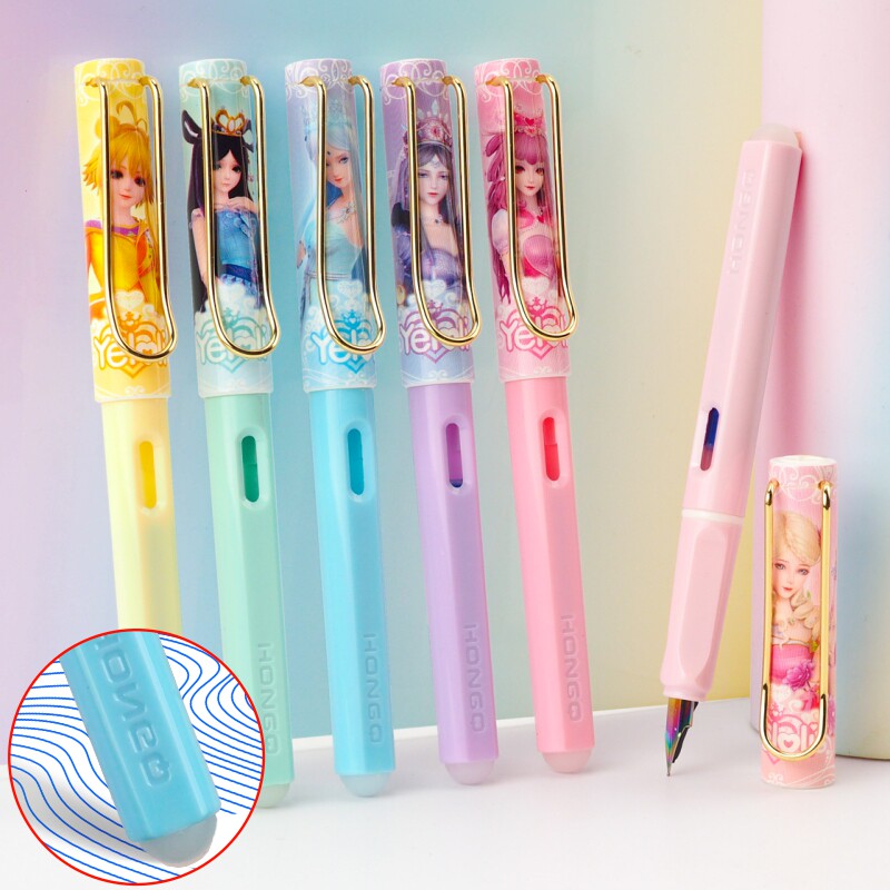叶罗丽小学女生四年级书写彩色大尖0.5蓝色墨囊魔力热敏可擦钢笔