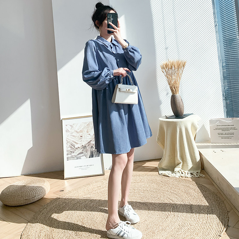 新品孕妇春装连衣j裙韩版宽松长袖孕妇裙春季中长款上衣春秋款潮