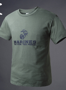 甲胄 时尚圆领地球鹰MARINES前胸印花短袖T恤男体恤打底衫新