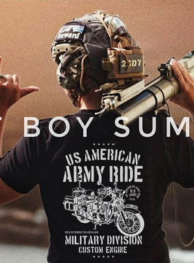 硬汉工装  二战摩托车主题 索罗纳冰丝凉感短袖T恤 ARMY BIDE