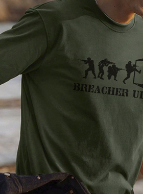 硬汉俱乐部  BREACHER UP请开门系列 工装短袖T恤 圆领短袖