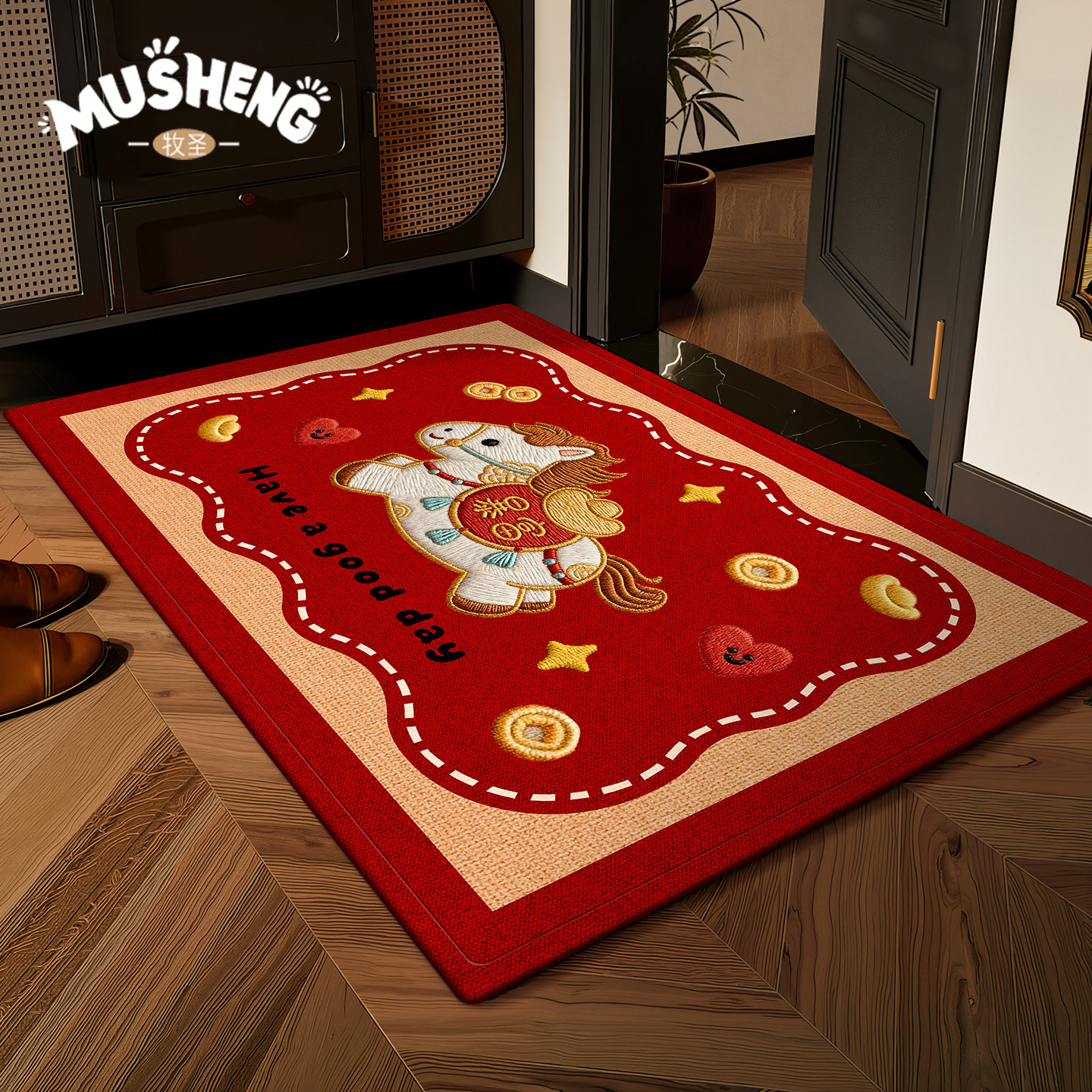 2026新款马年红色卡通入户门地垫家用玄关进门门垫耐脏地毯可裁剪,居家布艺,入户地垫,淘宝优惠券,粉丝福利购,淘宝优惠卷