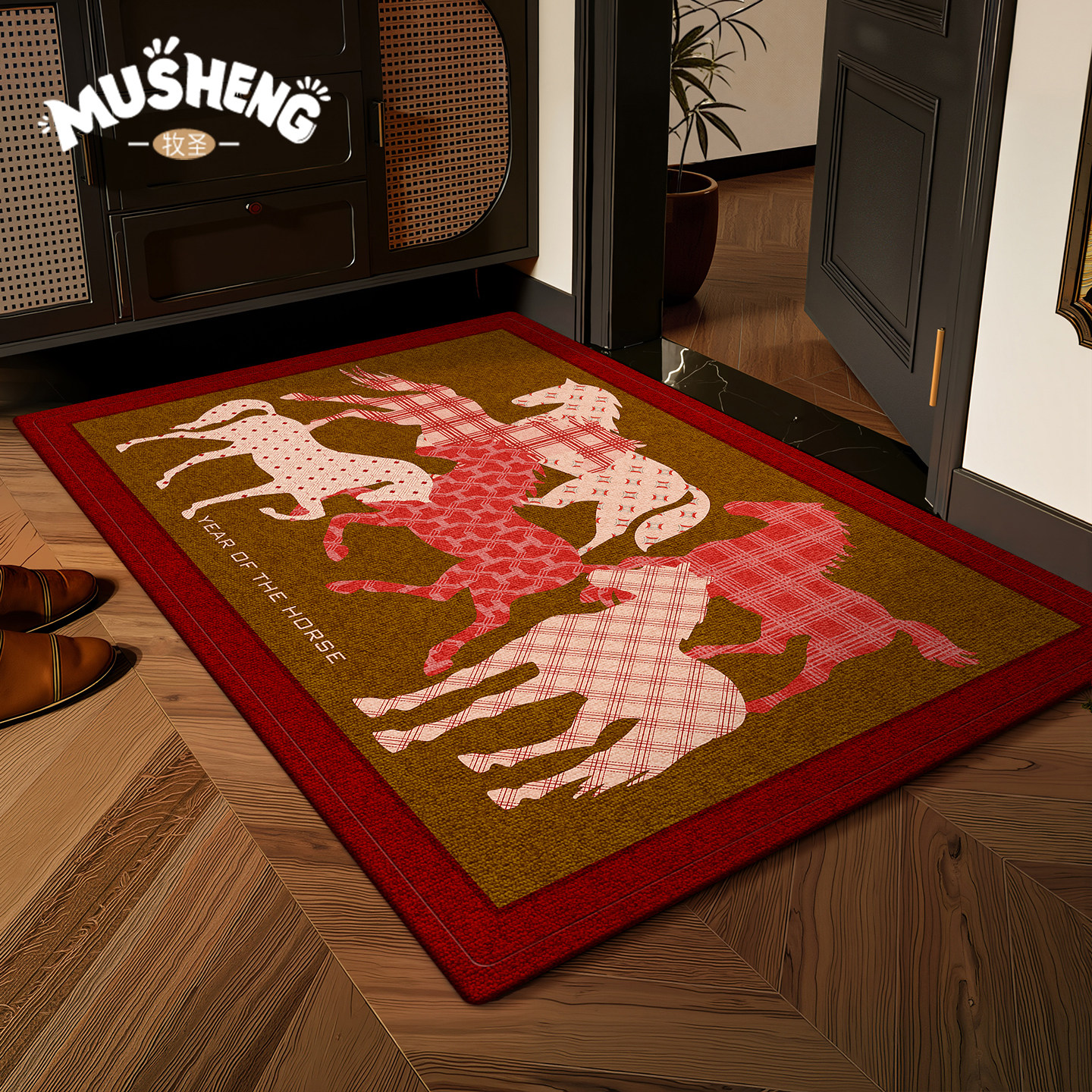 2026新款红色马年高级感入户门地垫防滑玄关脚垫耐脏进门垫可定制,居家布艺,入户地垫,淘宝优惠券,粉丝福利购,淘宝优惠卷