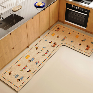 卡通厨房地垫防滑防油可擦免洗转角脚垫L型硅藻泥可裁剪定制地毯