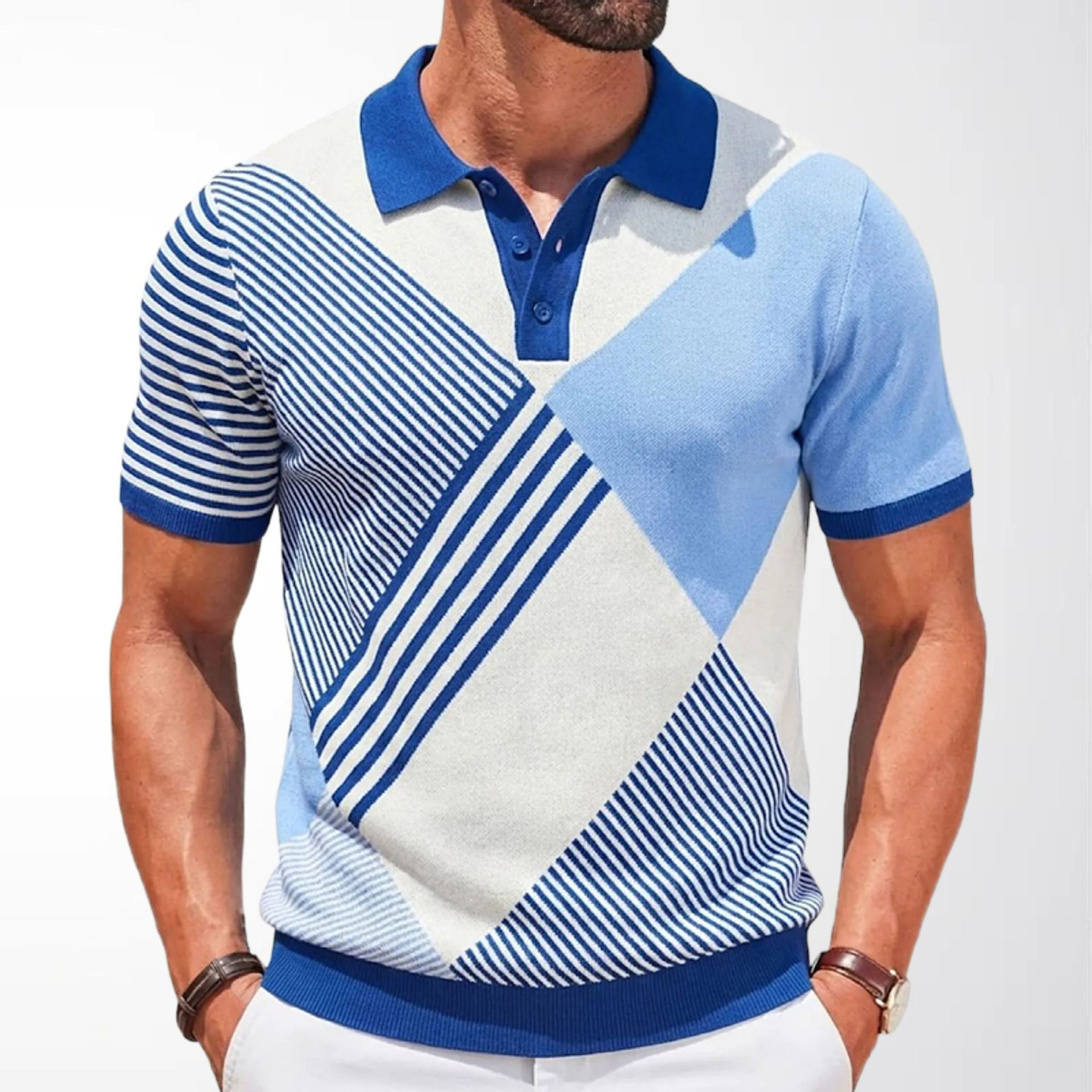 欧美男装2026夏季翻领拼色针织Polo衫大码休闲短袖T恤Men T-shirt