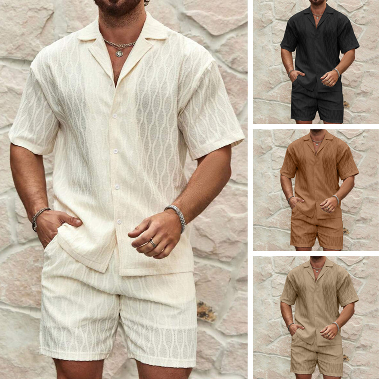 Мужской костюм2025夏季短袖衬衣五分裤休闲套装男