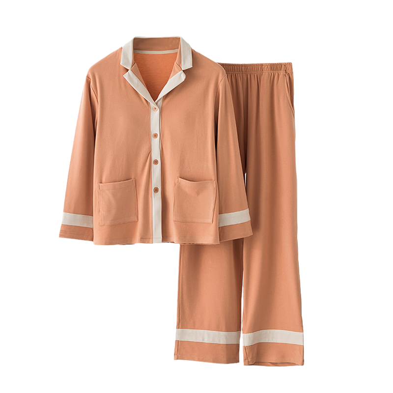 睡衣女帶胸墊秋冬長袖寬松大碼2022新款發(fā)熱翻領(lǐng)家居服套裝可外穿