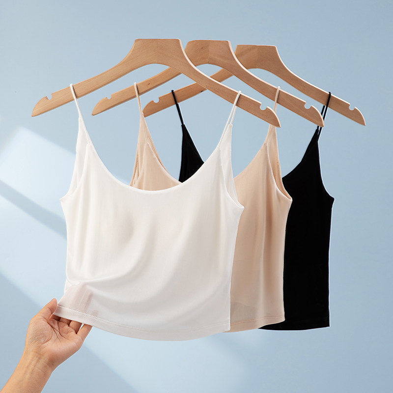 女细肩带美背抹胸内衣显瘦上衣真丝吊带小背心带胸垫外穿短款薄款