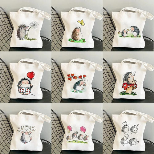 Hedgehog Canvas Bag 卡通可爱刺猬印花帆布包女学生逛街便携袋子