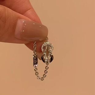 八字扣链条戒指灿若繁星Vintage中古微镶锆石精致食指戒小众