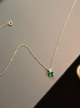 美国宝石吊坠显白冷淡风ins祖母绿项链女高级感简约锁骨链