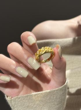 【星悦】新中式黄金色繁花戒指小众设计精致高级感指环复古风手饰