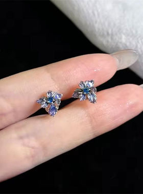 原创高温珐琅mini渐变鸢尾花耳钉精致通勤手工小众高级感气质耳环