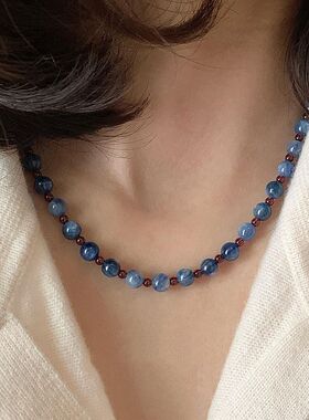【青黛】新中式蓝晶石串珠项链石榴石水晶锁骨链国风高级感显白