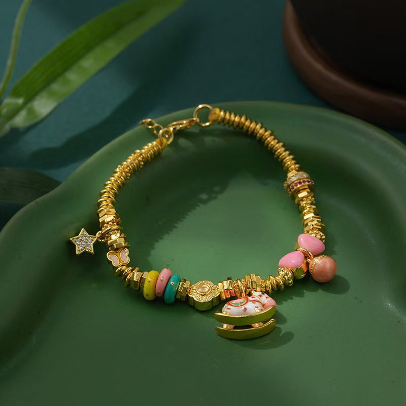 锦琪珐琅粉爱心摇摇木马盘缠手链星星彩虹跑环手工编织送女友礼物